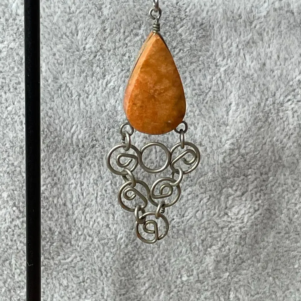 Vintage artist drop earrings silver orange wire chandelier